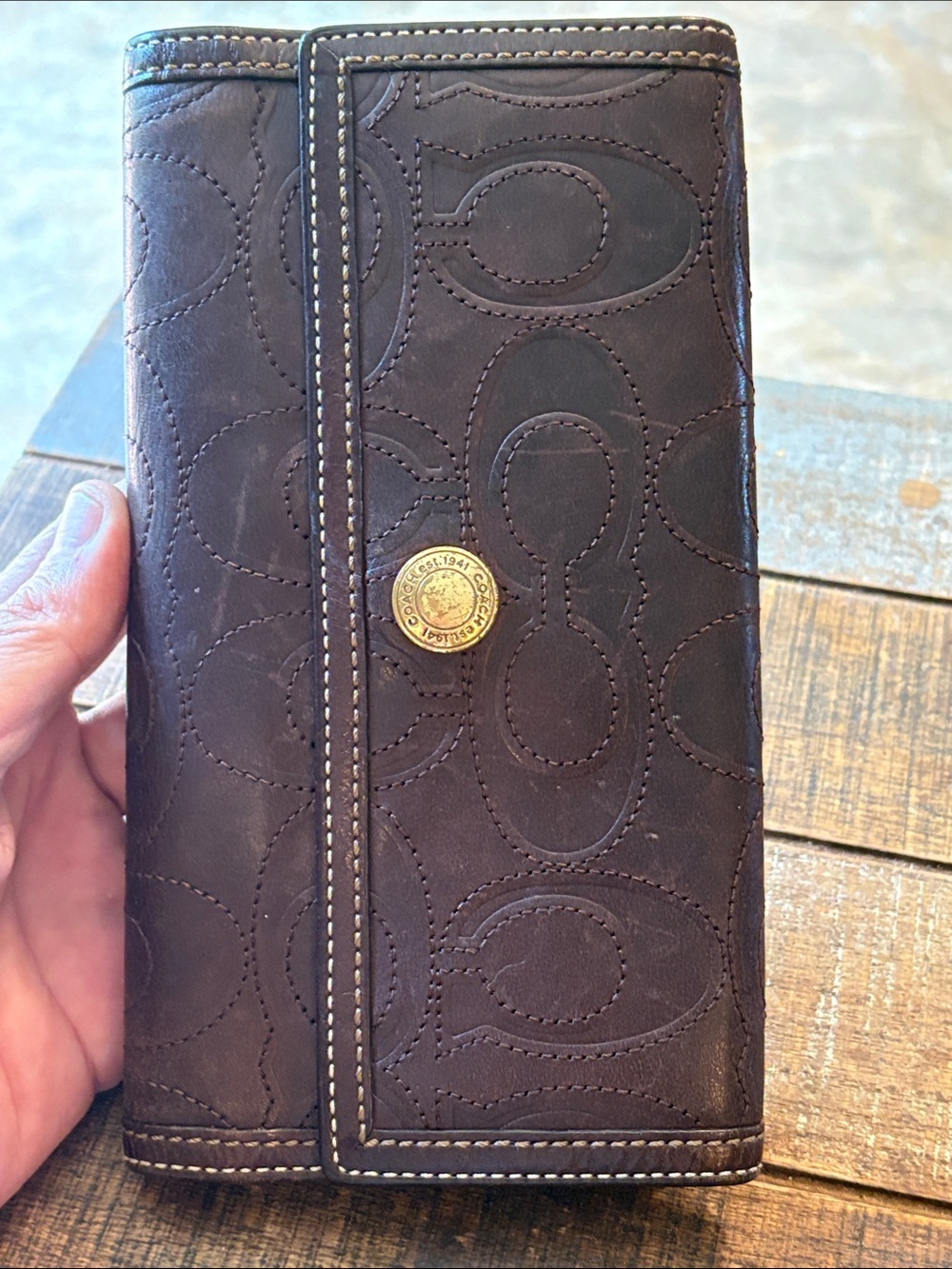 Coach Brown Signature Leather Wallet Clutch